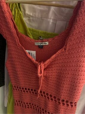 Crochet Knit Tie-Front Tank Dress in Coral
